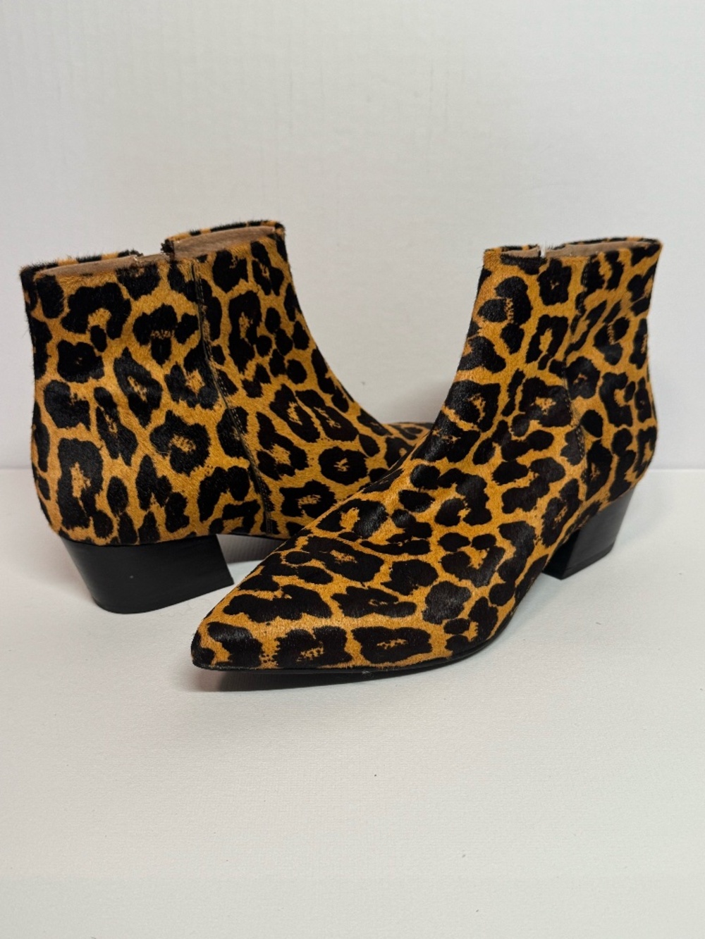 Seychelles Leopard Print Calf Hair Ankle Boots Pointed Toe Booties Women’s 7